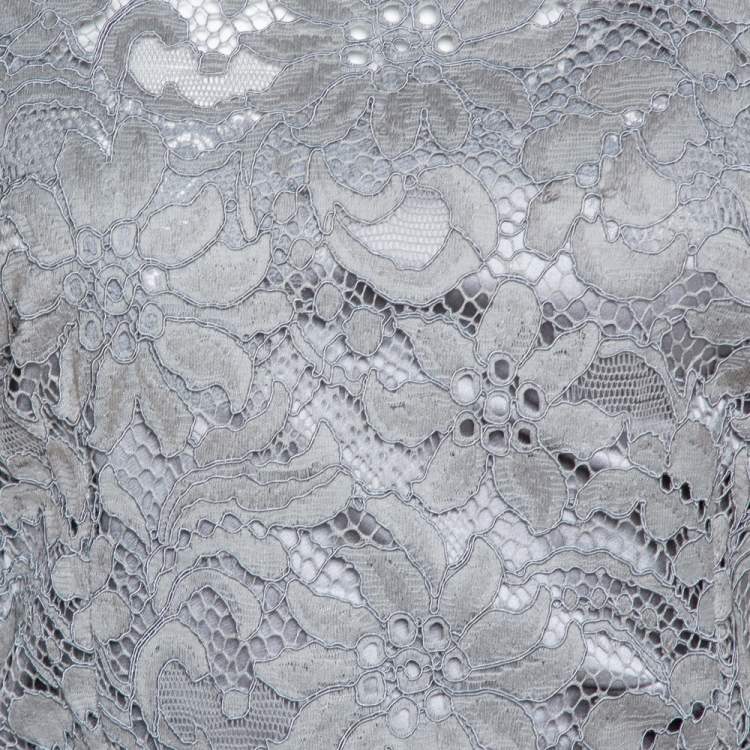 Pre Owned Dolce & Gabbana Grey Floral Corded Lace Maxi Dress L
