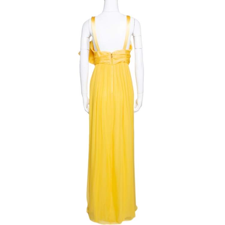Pre Owned Dolce & Gabbana Yellow Silk Bow Detail Sleeveless Maxi Dress M
