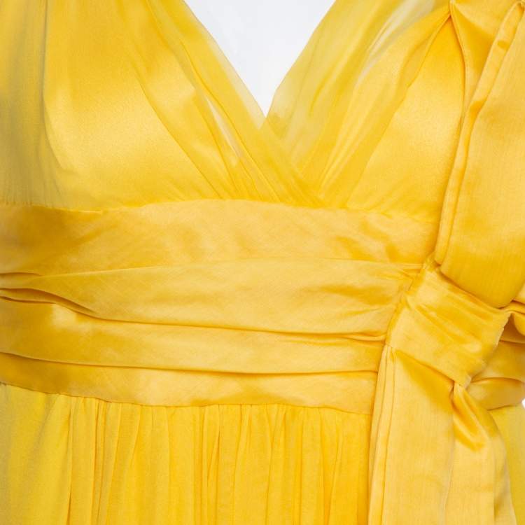 Pre Owned Dolce & Gabbana Yellow Silk Bow Detail Sleeveless Maxi Dress M