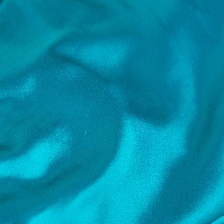 Pre Owned Dolce & Gabbana Turquoise Blue Silk Satin Ruched Maxi Dress L 