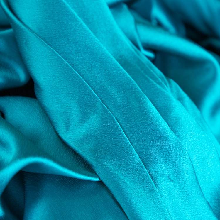 Pre Owned Dolce & Gabbana Turquoise Blue Silk Satin Ruched Maxi Dress L 
