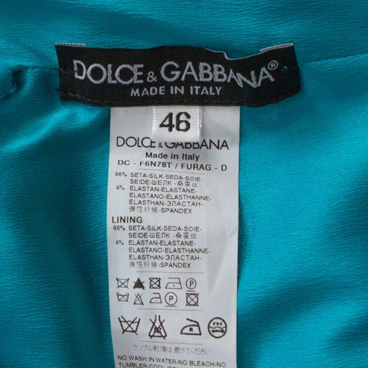 Pre Owned Dolce & Gabbana Turquoise Blue Silk Satin Ruched Maxi Dress L 