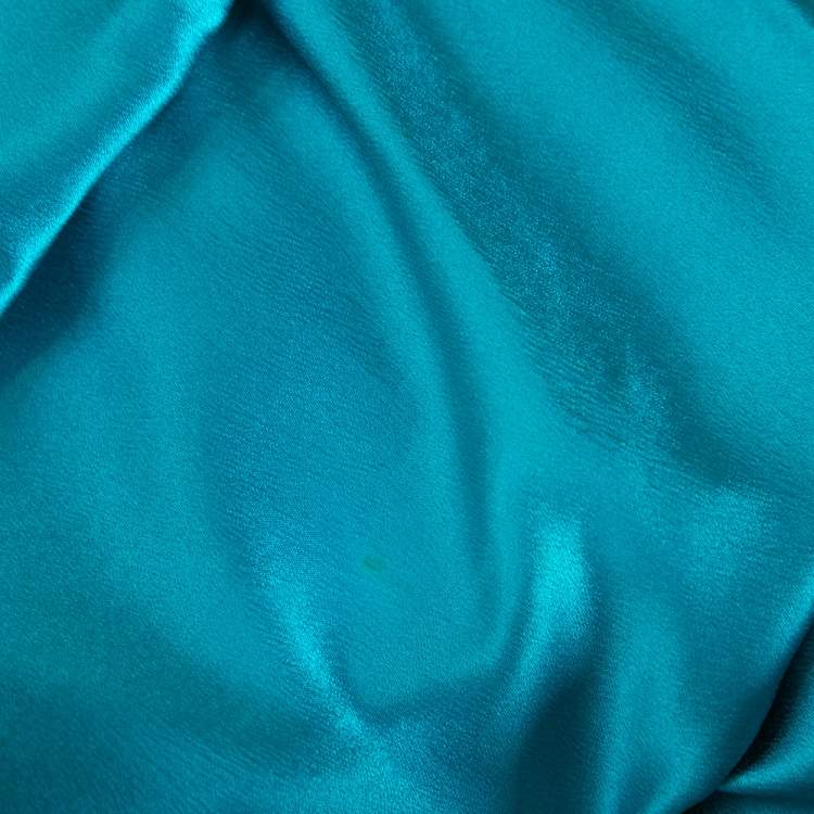 Pre Owned Dolce & Gabbana Turquoise Blue Silk Satin Ruched Maxi Dress L 