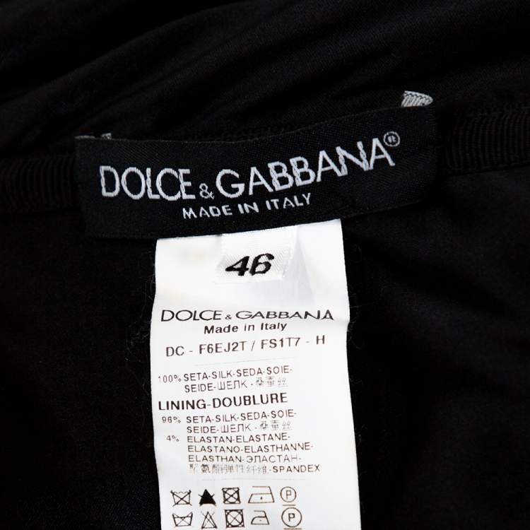 مملوكة مسبقًا Dolce & Gabbana Black Rose Print Silk Gathered Strapless Dress L