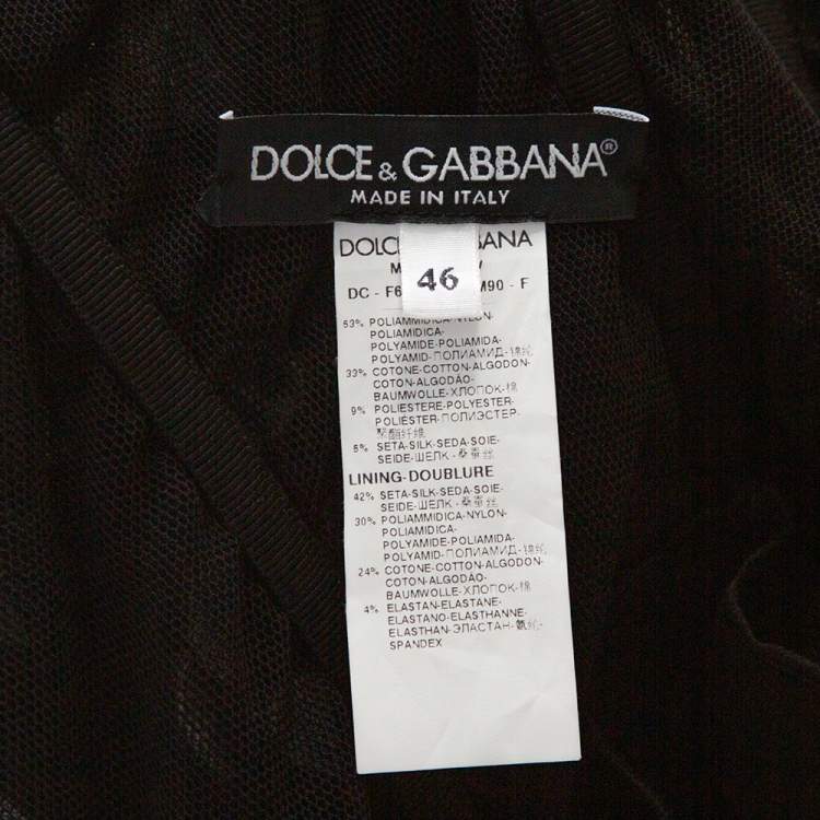 Pre Owned Dolce & Gabbana Black Polka Dot Embroidered Tulle Strapless Gown L