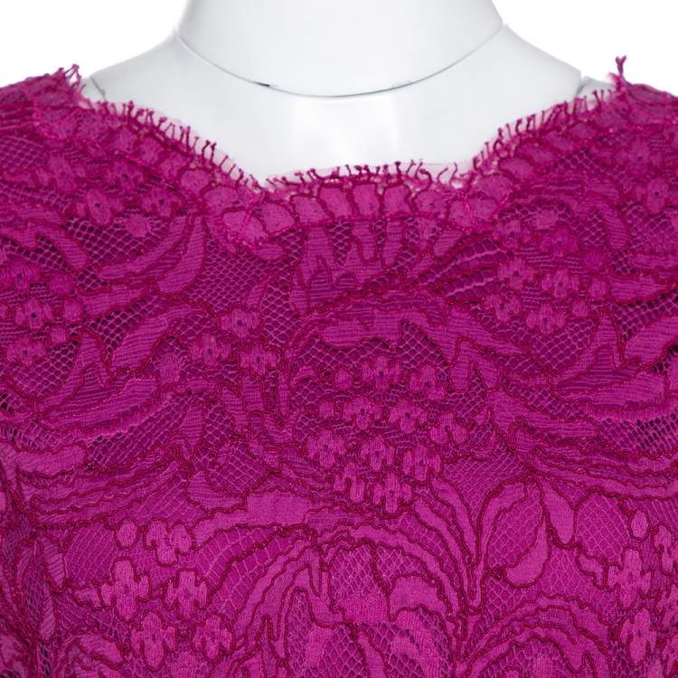 Pre Owned Dolce & Gabbana Magenta Corded Lace Plunge Back Maxi Dress L