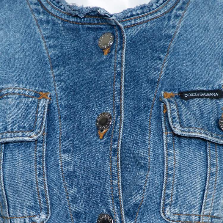 Pre Owned Dolce & Gabbana Blue Denim Fitted Collarless Jacket S 