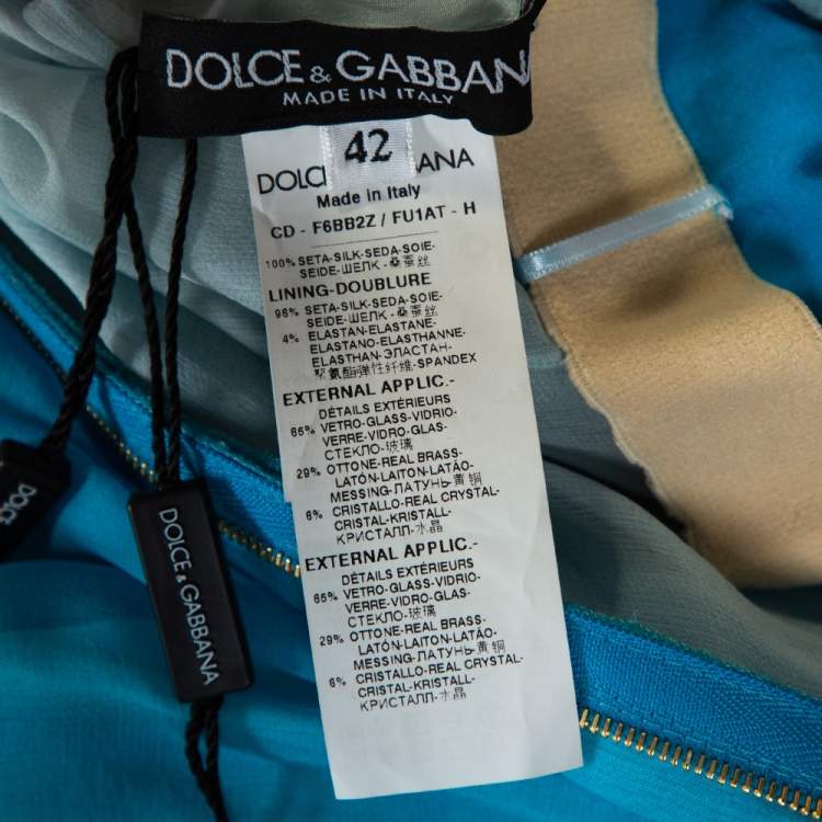 Pre Owned Dolce & Gabbana Blue Silk Chiffon Crystal Embellished Dress M 