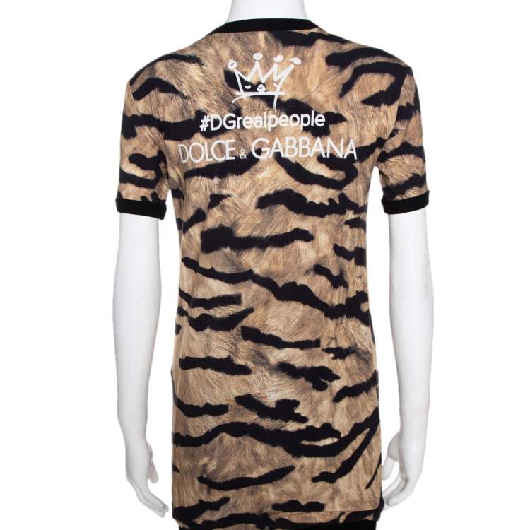 Pre Owned Dolce & Gabbana Brown Tiger Print Jersey T-Shirt XS
