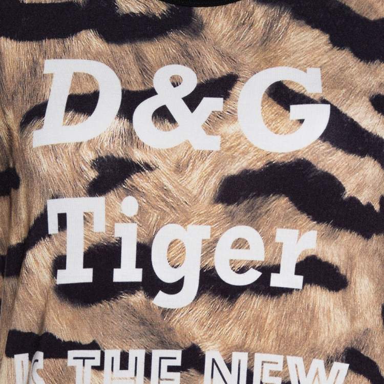 Pre Owned Dolce & Gabbana Brown Tiger Print Jersey T-Shirt XS