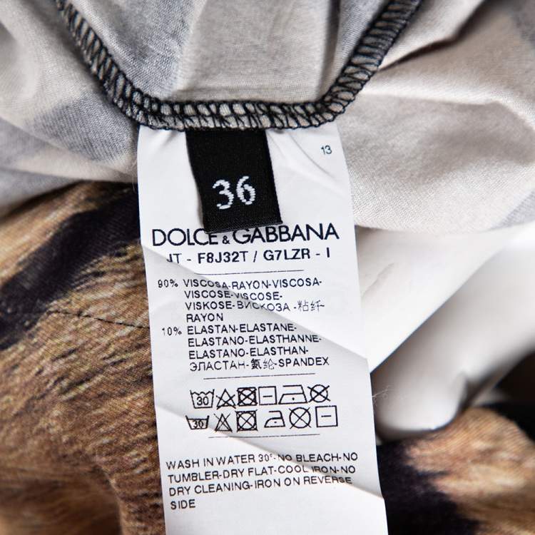 Pre Owned Dolce & Gabbana Brown Tiger Print Jersey T-Shirt XS