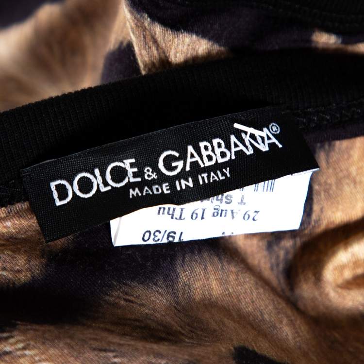 Pre Owned Dolce & Gabbana Brown Tiger Print Jersey T-Shirt XS