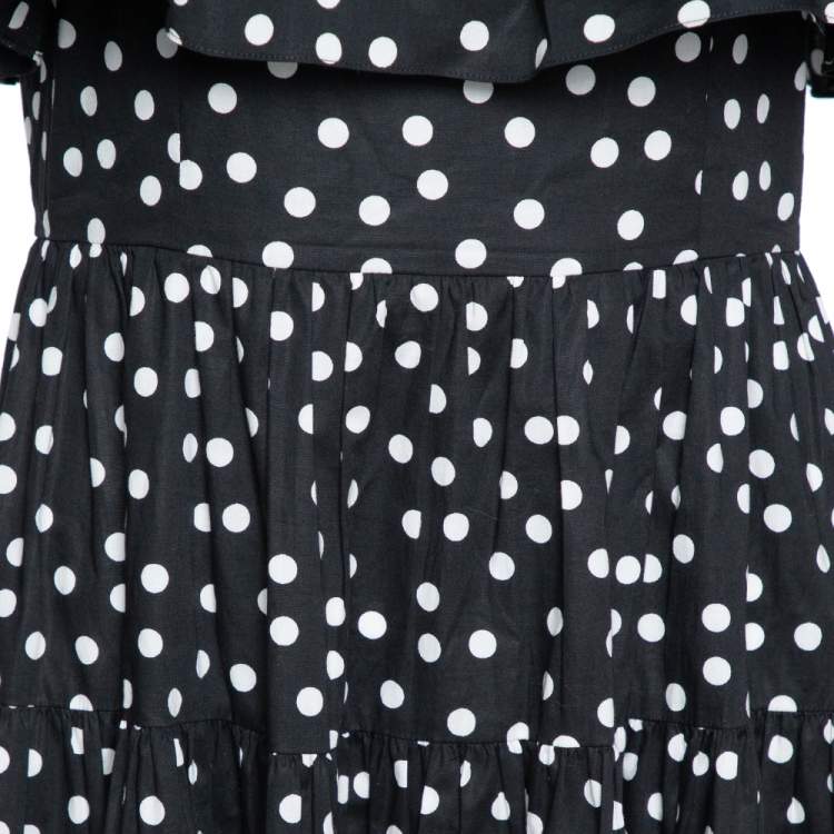 Pre Owned Dolce & Gabbana Black Pois Print Cotton Tiered Maxi Dress M