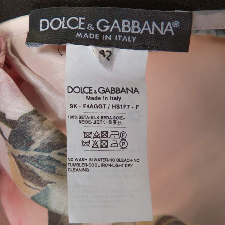 Pre Owned Dolce & Gabbana Pink Rose Print Organdy Silk Midi Skirt M