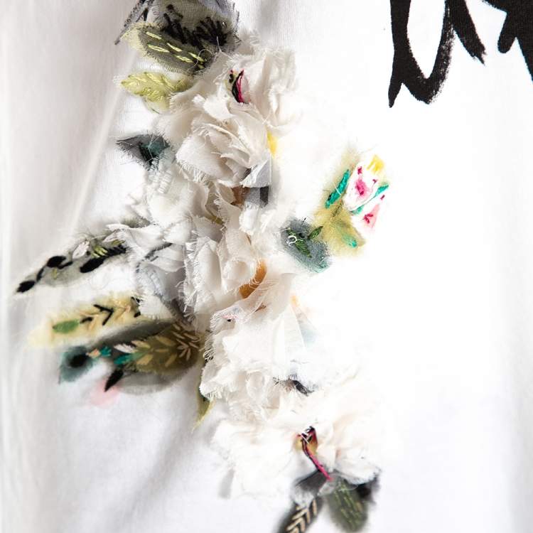 Pre Owned Dolce & Gabbana White Cotton 'Beautiful Life' Floral Applique T-Shirt XS