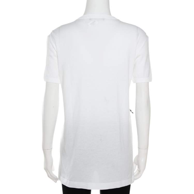 Pre Owned Dolce & Gabbana White Cotton 'Beautiful Life' Floral Applique T-Shirt XS