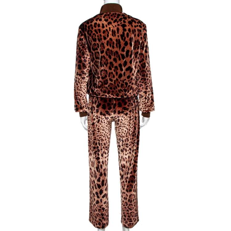 Pre Owned Dolce & Gabbana Brown Leopard Print Velvet Pants And Jacket Set M