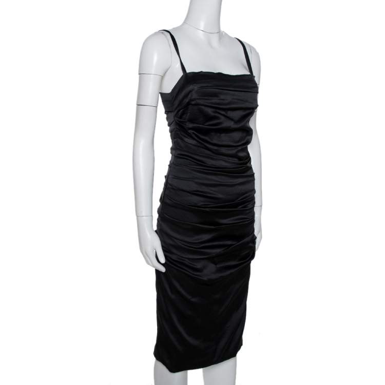 Pre Owned Dolce & Gabbana Black Silk Sleeveless Gathered Dress M