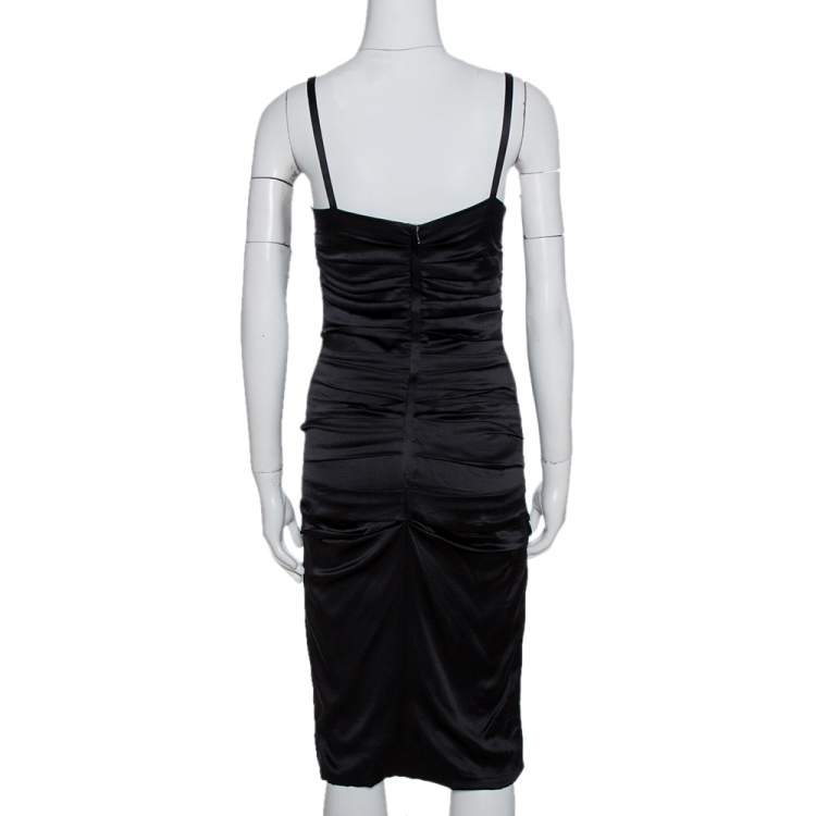 Pre Owned Dolce & Gabbana Black Silk Sleeveless Gathered Dress M