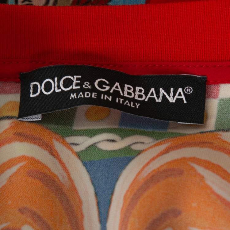Pre Owned Dolce & Gabbana Blue Carretto Siciliano Print Silk Crew Neck Top S