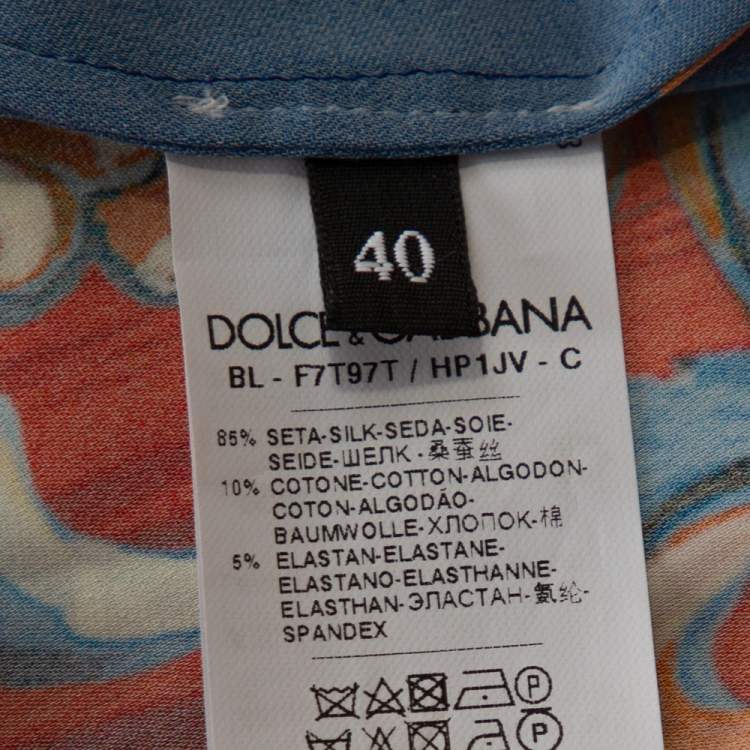 Pre Owned Dolce & Gabbana Blue Carretto Siciliano Print Silk Crew Neck Top S