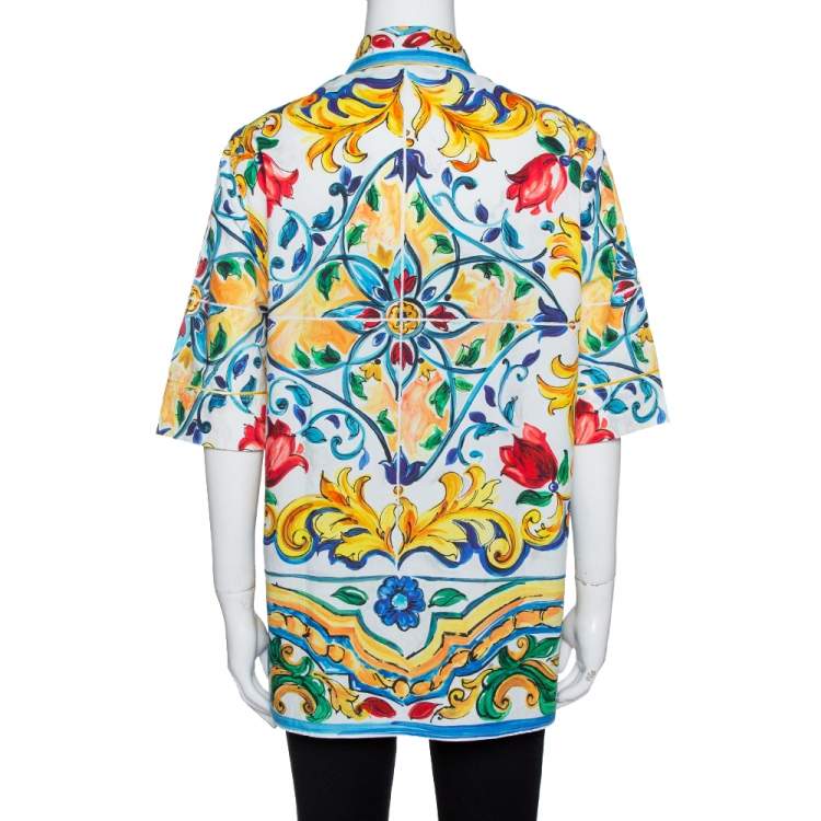 Pre Owned Dolce & Gabbana Multicolor Majolica Print Cotton Oversized Shirt M
