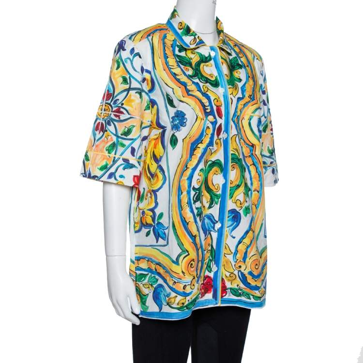 Pre Owned Dolce & Gabbana Multicolor Majolica Print Cotton Oversized Shirt M