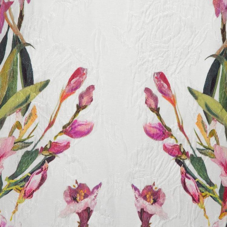 Pre Owned Dolce & Gabbana Off White Floral Print Cotton Jacquard Shift Dress M
