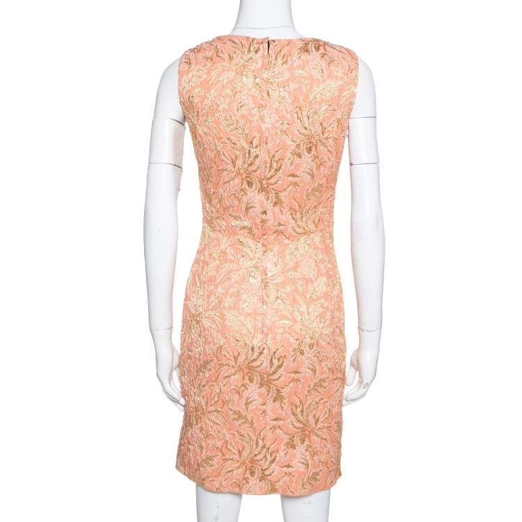 Pre Owned Dolce & Gabbana Peach Brocade Silk Dress S