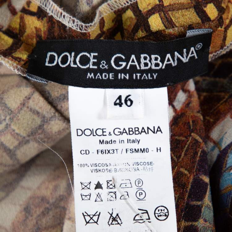 Pre Owned Dolce & Gabbana Yellow Mosaic Print Crepe Sheath Dress L
