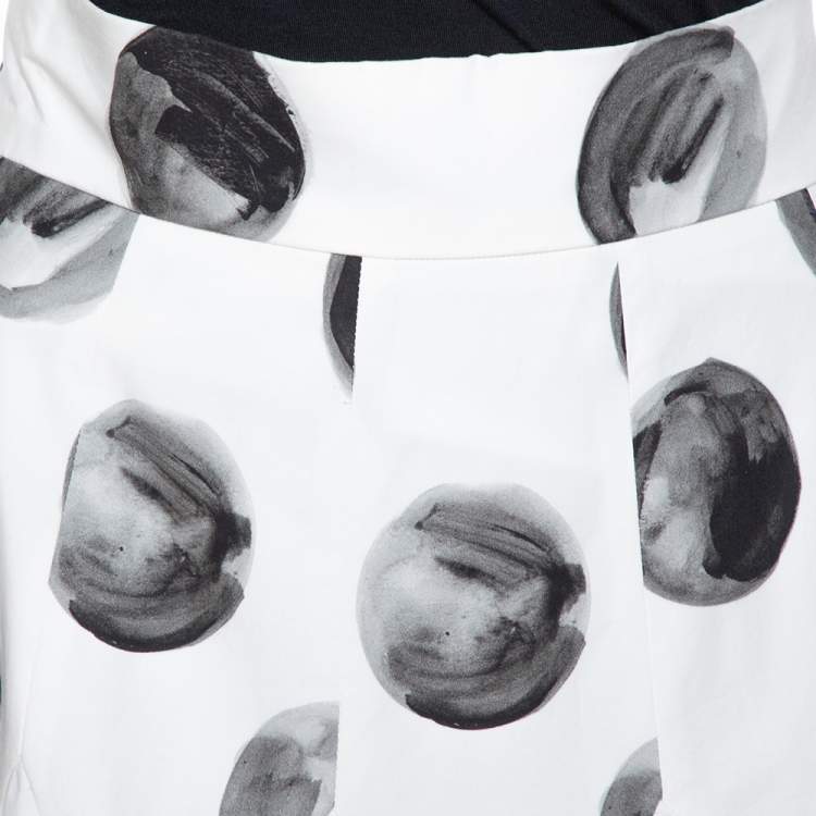 Pre Owned Dolce & Gabbana White Polka Dot Print Cotton Flared Skirt S
