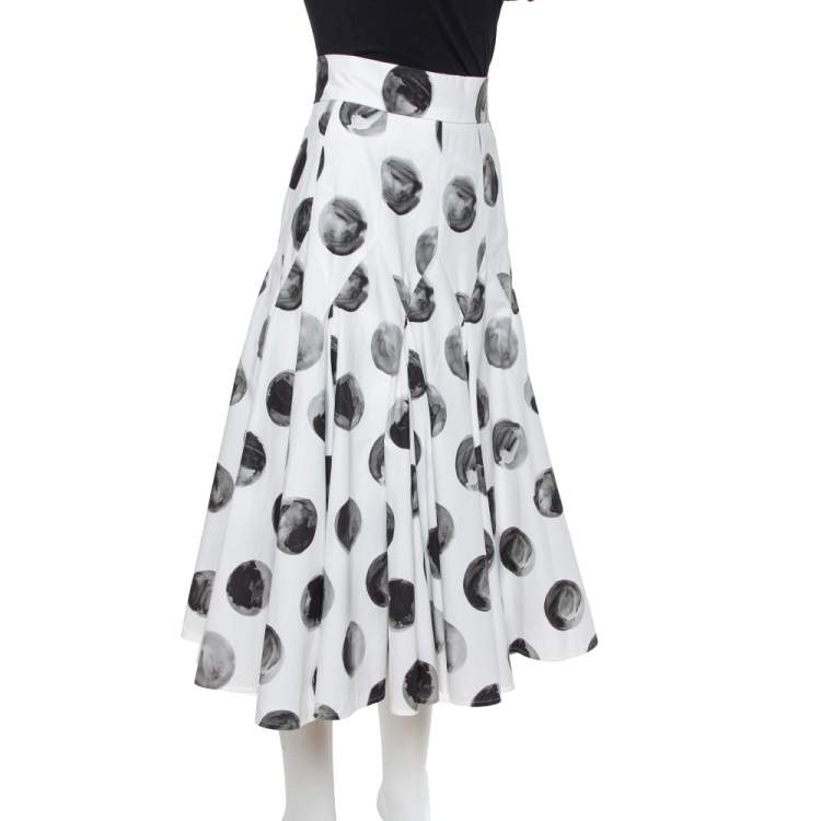 Pre Owned Dolce & Gabbana White Polka Dot Print Cotton Flared Skirt S