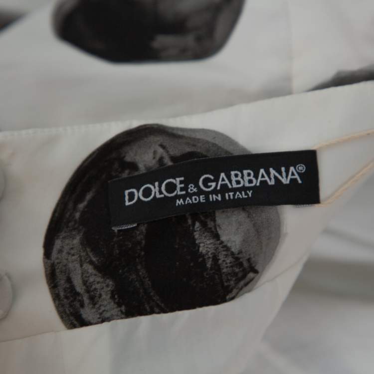 Pre Owned Dolce & Gabbana White Polka Dot Print Cotton Flared Skirt S