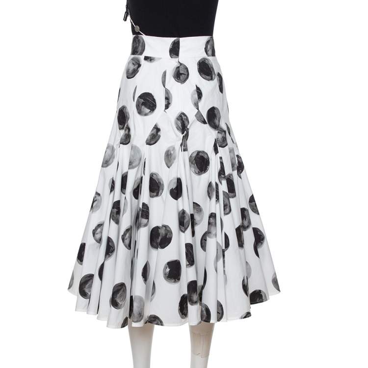 Pre Owned Dolce & Gabbana White Polka Dot Print Cotton Flared Skirt S