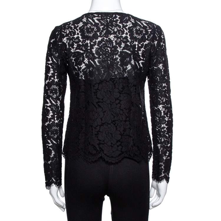 Pre Owned Dolce & Gabbana Black Sheer Lace Scalloped Blouse M