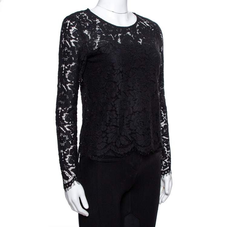 Pre Owned Dolce & Gabbana Black Sheer Lace Scalloped Blouse M