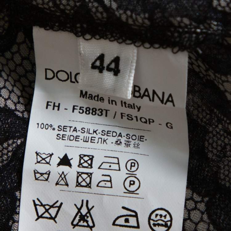 Pre Owned Dolce & Gabbana Grey Paisley Print Silk Bow Tie Blouse M