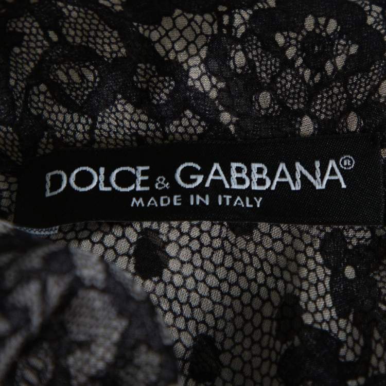 Pre Owned Dolce & Gabbana Grey Paisley Print Silk Bow Tie Blouse M