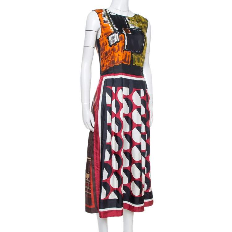 Pre Owned Dolce & Gabbana Multicolor Abstract Print Silk Sleeveless Dress M