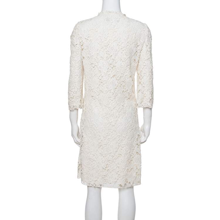 Pre Owned Dolce & Gabbana Off White Floral Lace Button Front Coat M
