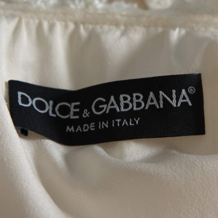 Pre Owned Dolce & Gabbana Off White Floral Lace Button Front Coat M