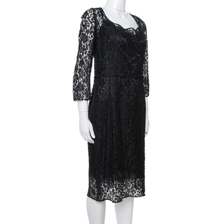 مملوكة مسبقًا Dolce & Gabbana Black Floral Lace Sheath Dress L