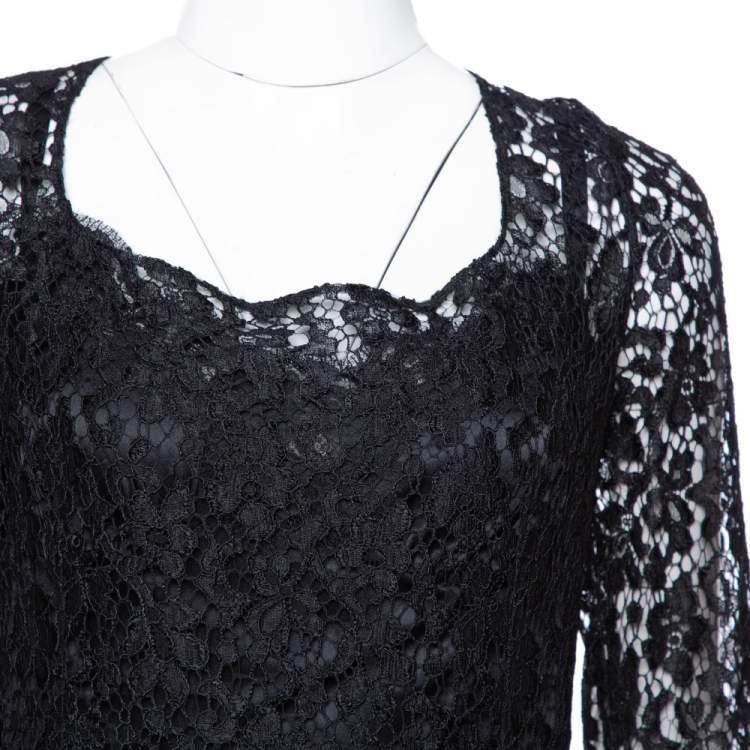 مملوكة مسبقًا Dolce & Gabbana Black Floral Lace Sheath Dress L