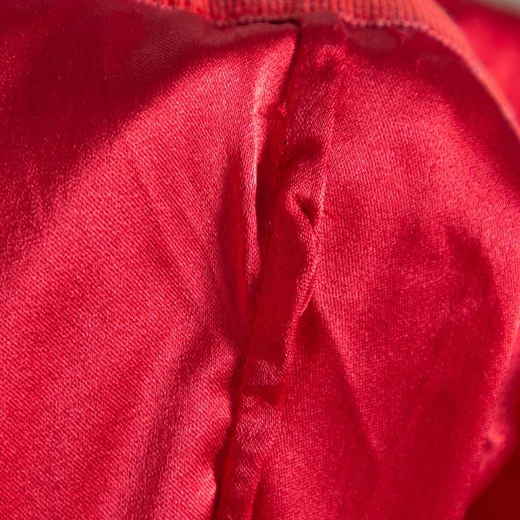 Pre Owned Dolce & Gabbana Red Silk Organza Lace Trim Flared Dress M