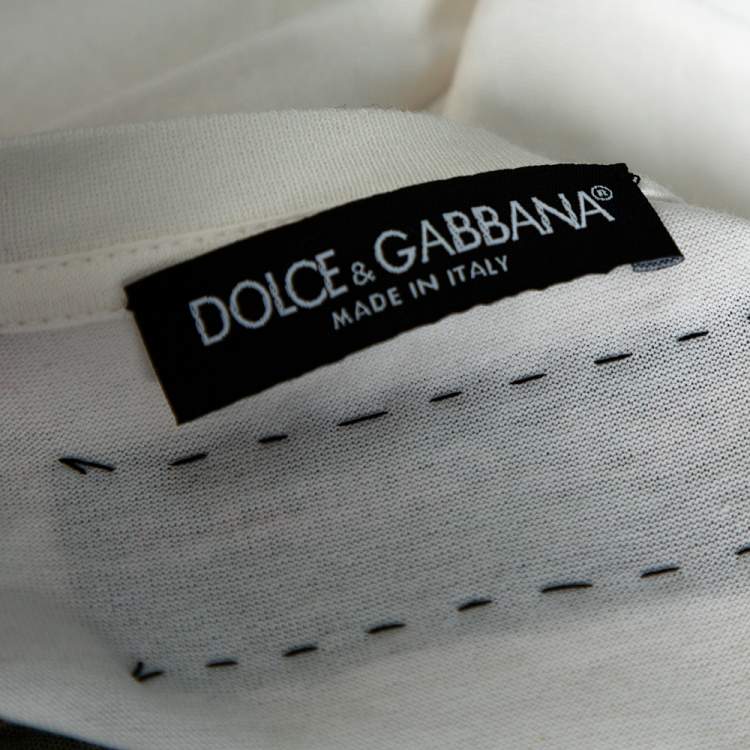 Pre Owned Dolce & Gabbana White Printed Cotton Floral Appliqued T-Shirt S