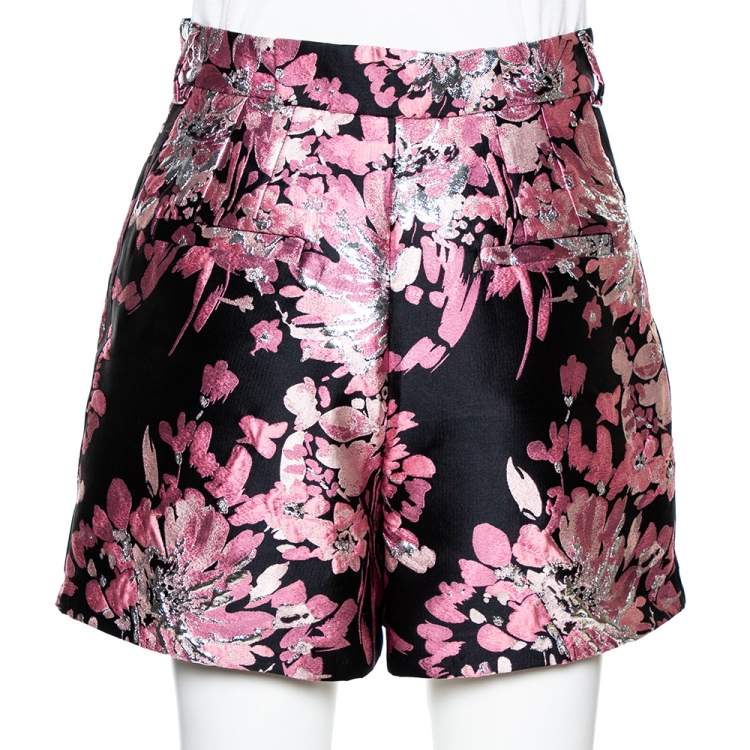 Pre Owned Dolce & Gabbana Pink Floral Lurex Jacquard Shorts S