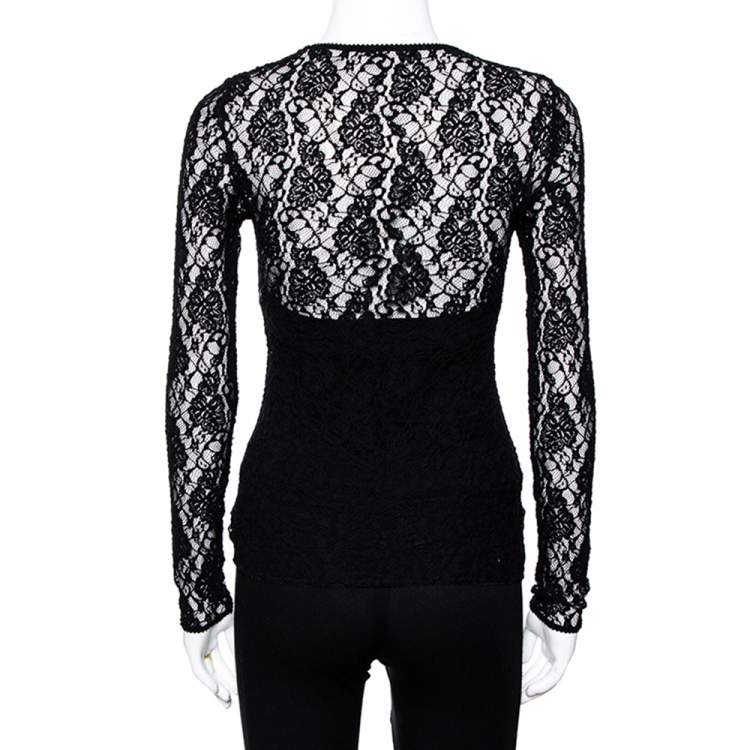 Pre Owned Dolce & Gabbana Black Lace Logo Band Trim Top S