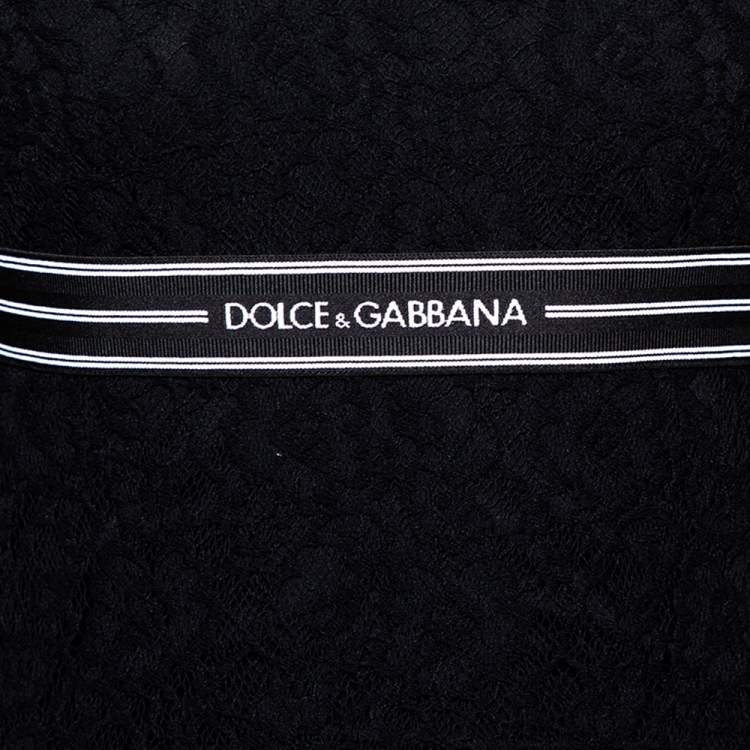 Pre Owned Dolce & Gabbana Black Lace Logo Band Trim Top S