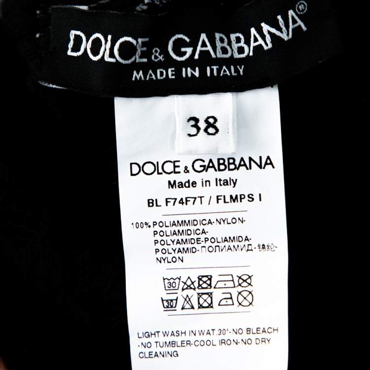 Pre Owned Dolce & Gabbana Black Lace Logo Band Trim Top S