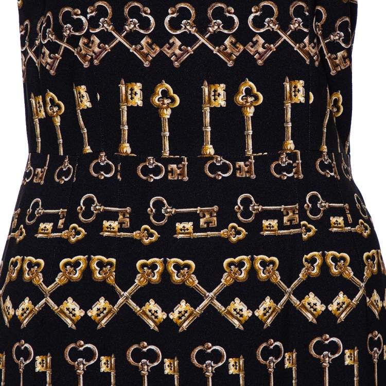 Pre Owned Dolce & Gabbana Black Crepe Key Print Sheath Dress S